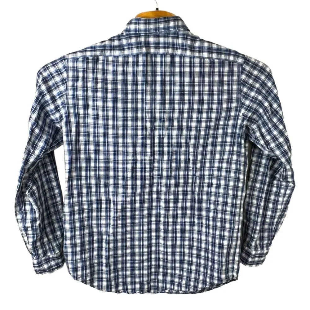 Polo Ralph Lauren Blue Plaid Linen Blend Long‎ Sleeve Button Up Shirt Medium